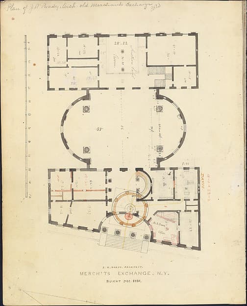 First Merchant's Exchange, New York: plan of main floor, by Alexander Jackson Davis