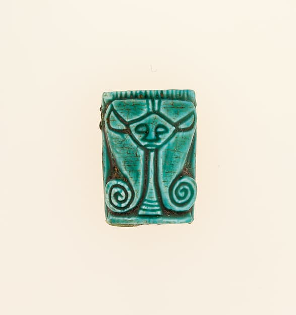 Plaque Bead with the Name of Amenhotep I, Head of Hathor on the Reverse