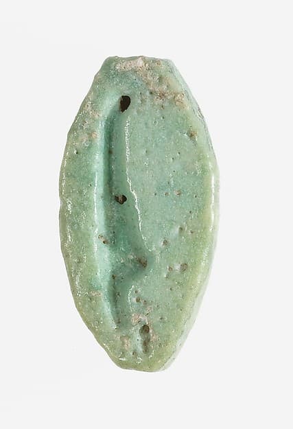 Cowroid Stamp Seal with a Maat Feather Inscribed on the Base