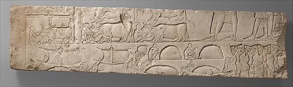 Relief Depicting Meryneith Inspecting His Stables and Ships Unloading Merchandise, from his tomb at Saqqara
