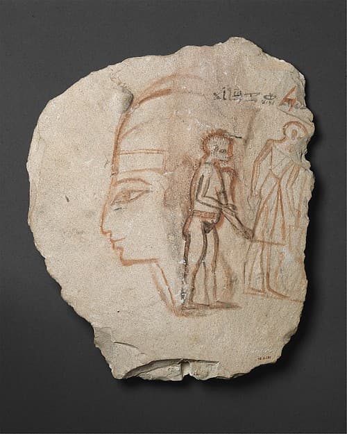 Drawing of a Ramesside King and Two Standing Figures