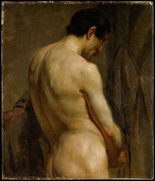 Male Academy Figure: Half-Length, Side View, by Eugène Delacroix