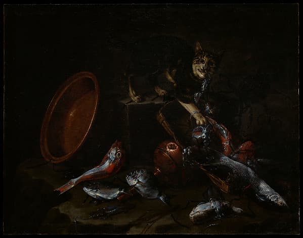 A Cat Stealing Fish, by Giuseppe Recco