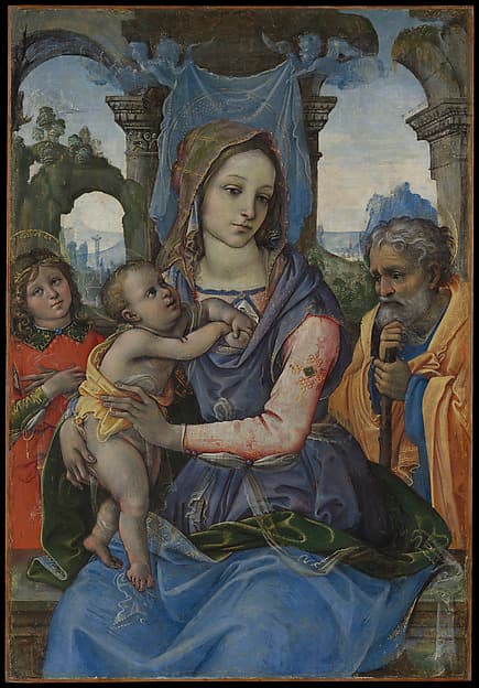 Holy Family with an Angel, by Raffaellino del Garbo (also known as Raffaelle de' Capponi and Raffaelle de' Carli)