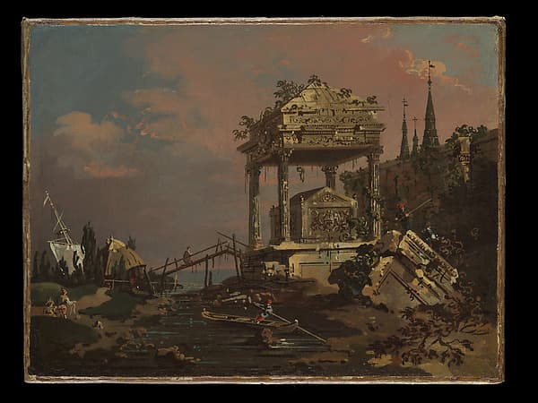 Imaginary View with a Tomb by the Lagoon, by Canaletto (Giovanni Antonio Canal)