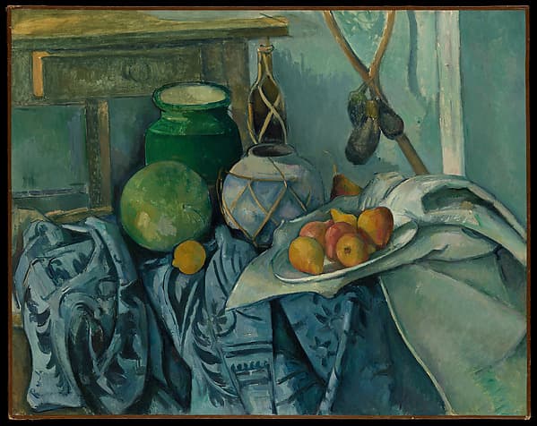 Still Life with a Ginger Jar and Eggplants, by Paul Cézanne