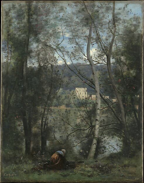 A Woman Gathering Faggots at Ville-d'Avray, by Camille Corot