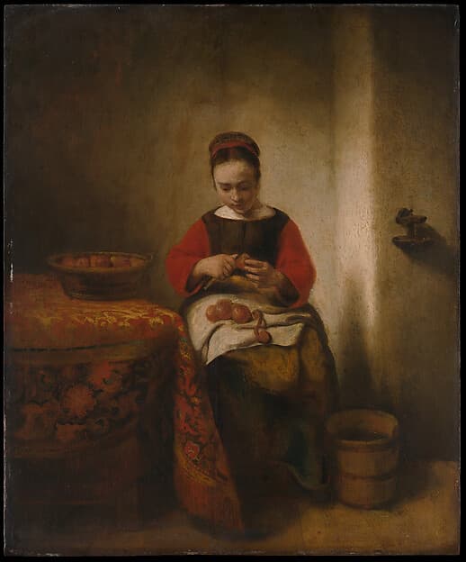 Young Woman Peeling Apples, by Nicolaes Maes