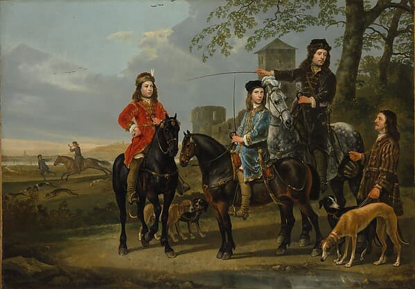 Equestrian Portrait of Cornelis (1639–1680) and Michiel Pompe van Meerdervoort (1638–1653) with Their Tutor and Coachman, by Aelbert Cuyp