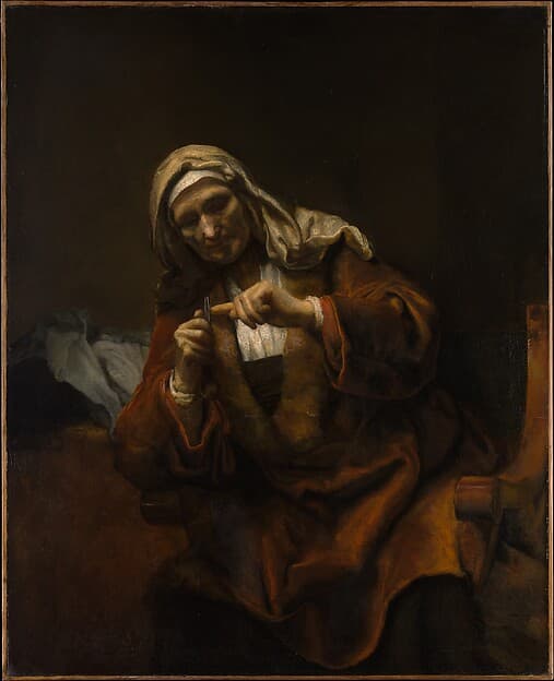 Old Woman Cutting Her Nails, by Rembrandt (Rembrandt van Rijn)