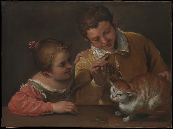 Two Children Teasing a Cat, by Annibale Carracci