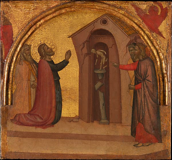 Saint John the Evangelist Causes a Pagan Temple to Collapse, by Francescuccio Ghissi (Francesco di Cecco Ghissi)