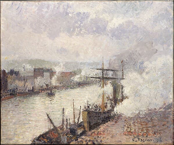 Steamboats in the Port of Rouen, by Camille Pissarro