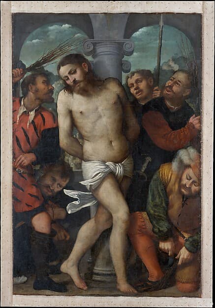 The Flagellation; (reverse) The Madonna of Mercy, by Girolamo Romanino