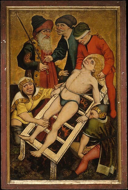 The Martyrdom of Saint Lawrence; (reverse) Giving Drink to the Thirsty, by Master of the Acts of Mercy
