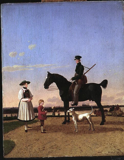 A Huntsman and a Peasant Woman by the Isar River with a View of Munich, by Wilhelm von Kobell