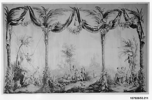The Swing, The Harvest, and Cherry Picking from a set of the Pastorals with Blue Draperies, by Jean-Baptiste Huet I