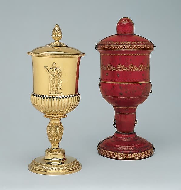 Cup with cover with a leather case, by Franz Hubert Doreck