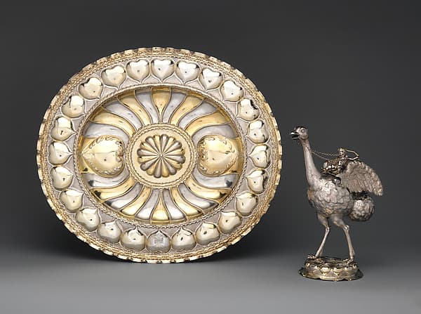 Ewer in the form of an ostrich and basin, by Marx Weinold