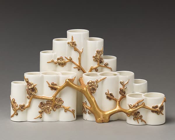 Bamboo vase with flowering cherry blossoms, by Worcester factory
