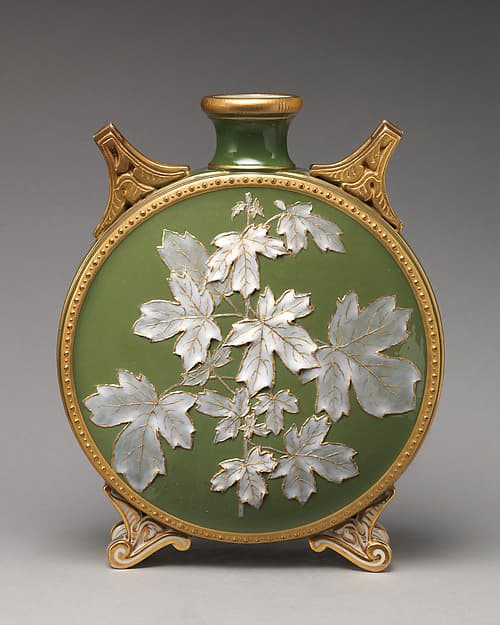 Moon flask with white grape leaf motifs, by Grainger