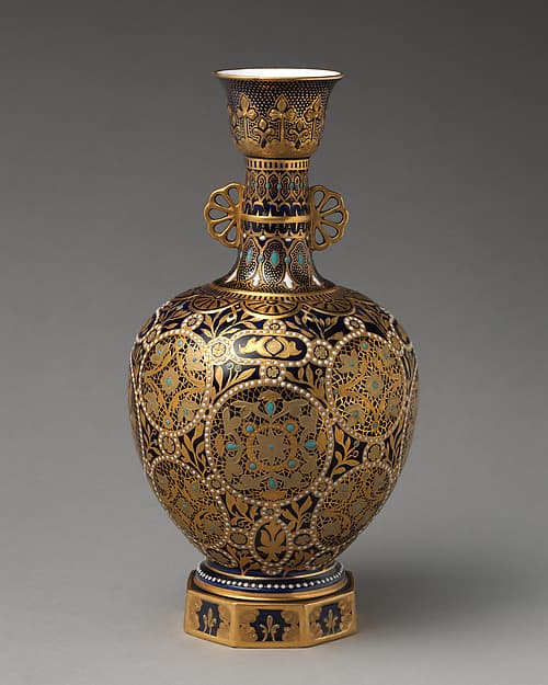 Vase with hexagonal foot (one of a pair), by Crown Derby