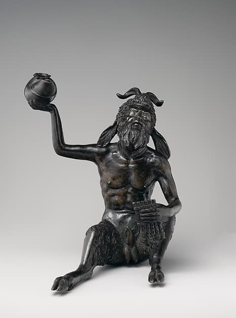 Seated satyr with silvered eyes, by Andrea Briosco, called Riccio