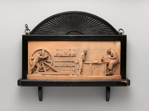 Plaque depicting a pottery workshop, by R. W. Martin and Brothers
