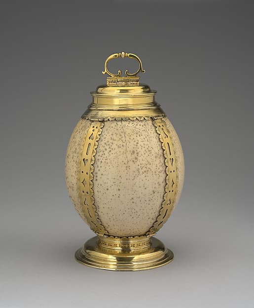 Ostrich egg screw-top flask, by Unknown Maker