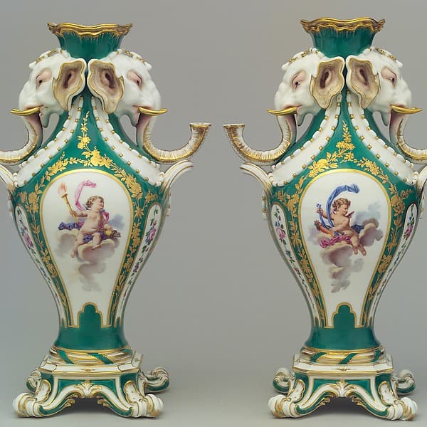 Pair of elephant-head vases (vases à tête d'éléphant), by Sèvres Manufactory