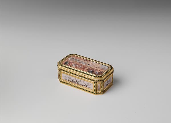 Snuffbox with theatrical scenes of a rope dancer and a puppet show, by Joseph Etienne Blerzy