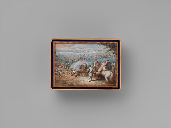 Snuffbox with four maritime scenes; Louis XIV crossing the Rhine in 1672, by Adrien Jean Maximilien Vachette