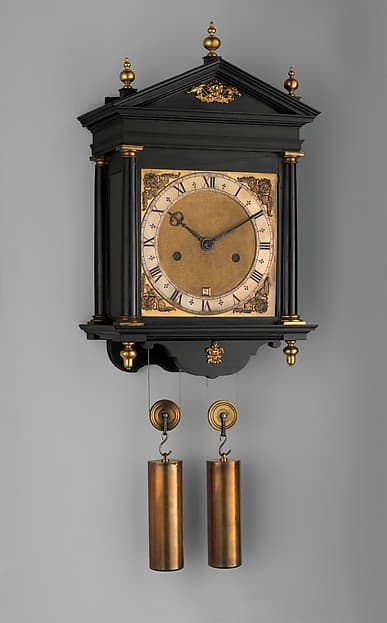 Hooded wall clock with calendar, by Ahasuerus I Fromanteel
