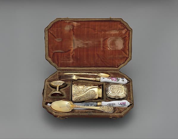 Traveling set in leather case, by Johann Ludwig Laminit