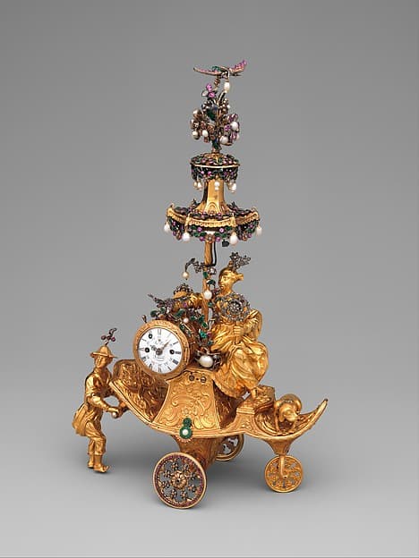 Automaton in the form of a chariot pushed by a Chinese attendant and set with a clock, by James Cox