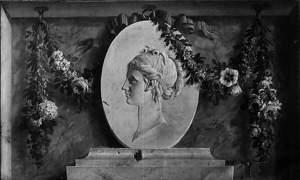 Female bust in an oval medallion draped with a garland (one of a pair), by French Painter
