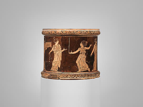 Terracotta pyxis (box), by Meidias Painter