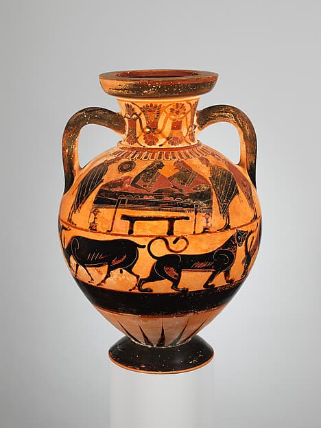 Terracotta neck-amphora (jar), by Ptoon Painter