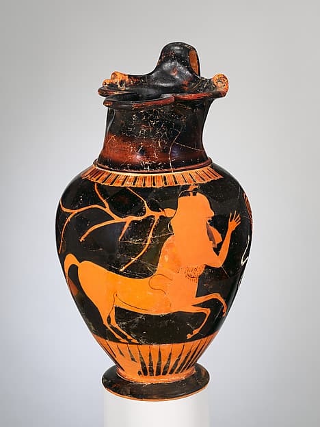 Terracotta oinochoe (jug), by Andokides Painter