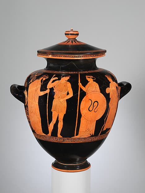 Terracotta stamnos (jar) with lid, by Villa Giulia Painter