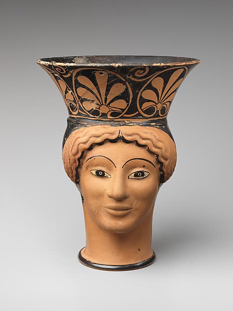 Terracotta mug in the form of a woman's head, by Class G: The London Class of Head Vases
