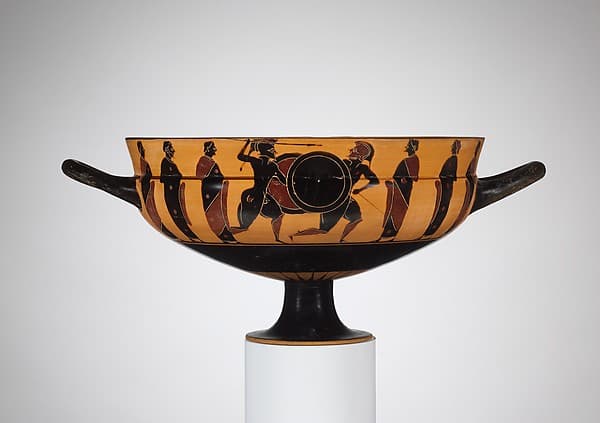 Terracotta kylix: Siana cup (drinking cup), by Sandal Painter