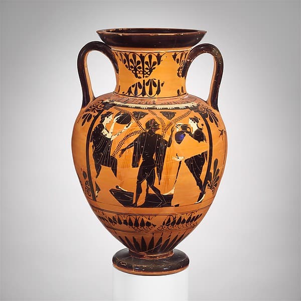 Terracotta neck-amphora (jar), by Acheloös Painter
