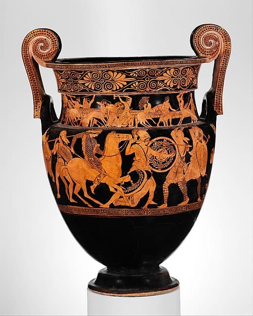 Terracotta volute-krater (bowl for mixing wine and water), by Painter of the Woolly Satyrs