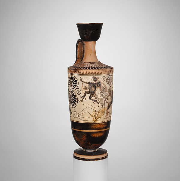 Terracotta lekythos (oil flask), by Diosphos Painter