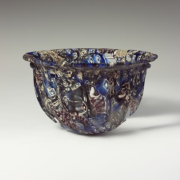 Ribbed mosaic glass bowl