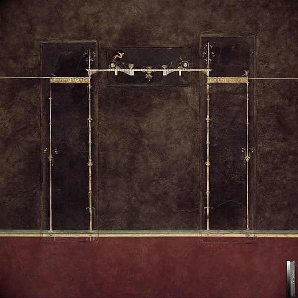 Wall painting on black ground: supports with entrablature, from the imperial villa at Boscotrecase