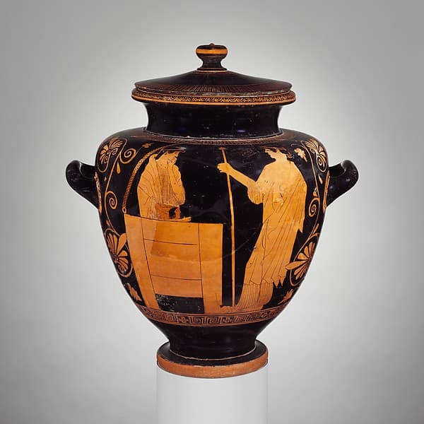 Terracotta stamnos with cover (jar), by Deepdene Painter
