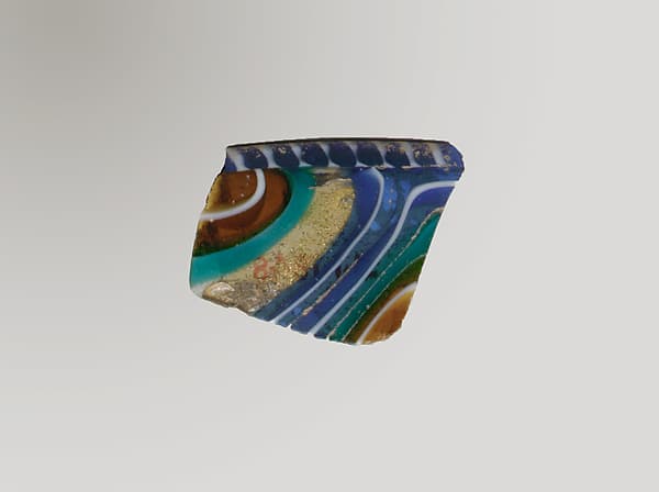 Glass gold-band mosaic bowl fragment
