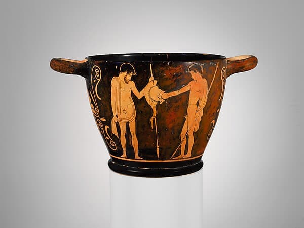 Terracotta skyphos (deep drinking cup), by Penthesilea Painter